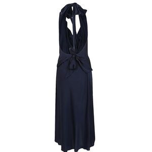 SILK95FIVE Fluid Drape Halter Neck Maxi Dress Women BLUE Dresses